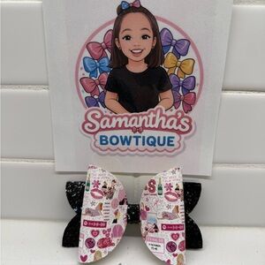 Samantha's Bowtique Pink & Black Printed Hair Bow